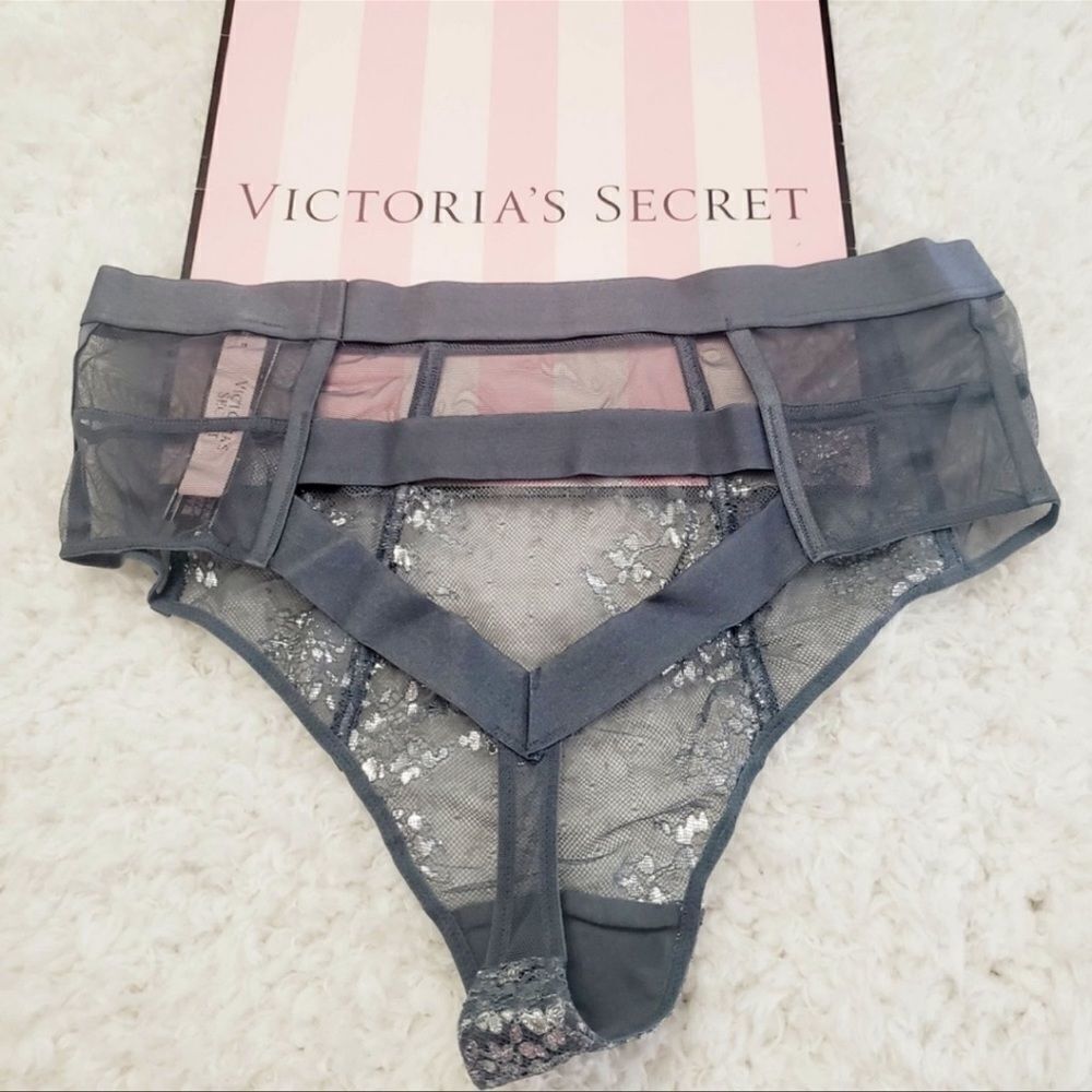 Victoria's Secret Metallic flowers Sheer mesh High Waist Thong Medium Large - Picture 5 of 7